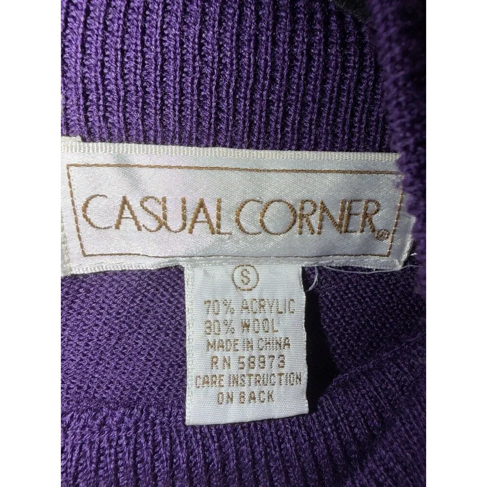 Vintage Casual Corner Purple Mock Neck Sweater with Padded Shoulders - SZ Small
